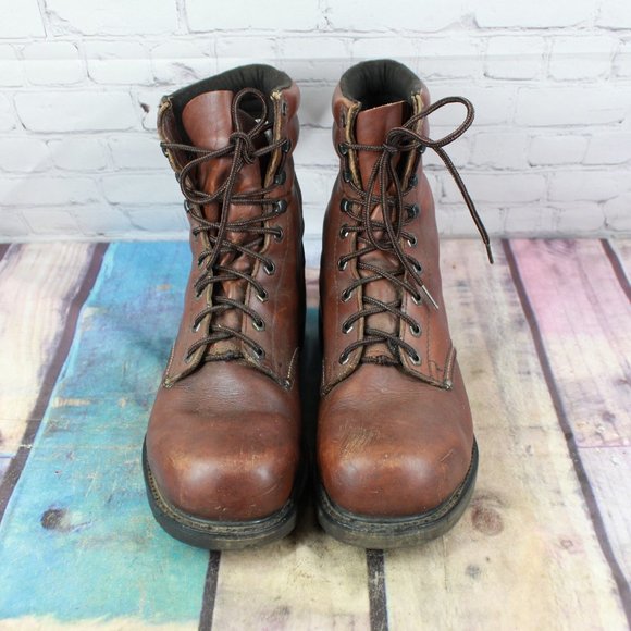 DD TUFF Brown Leather Ankle Lace-up Steel Toe Work Boots Size 9 - Picture 5 of 9